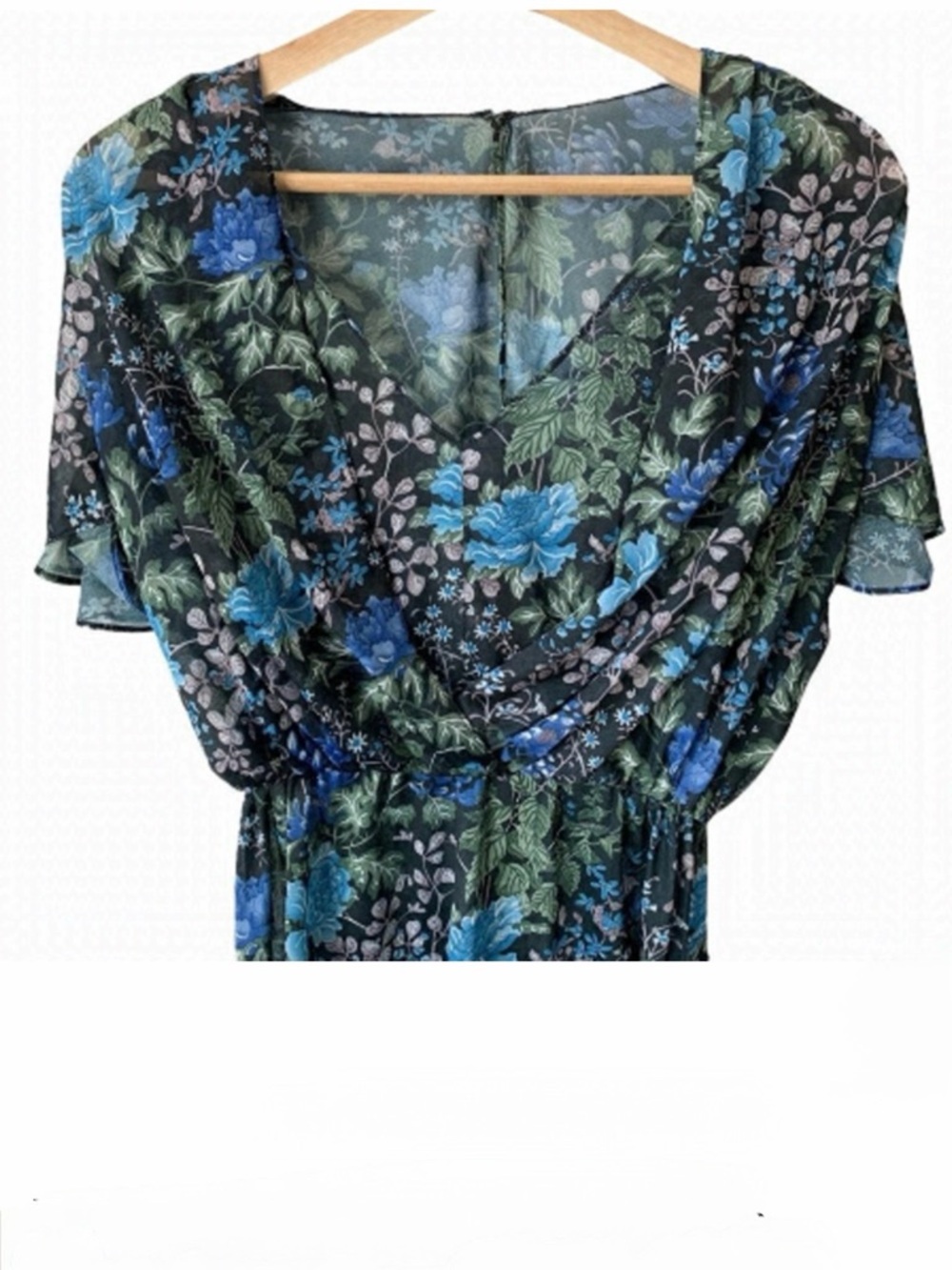 Vintage House of Nu-Mode Sheer Midi Dress Floral XS/S Black Blue Green Fairy